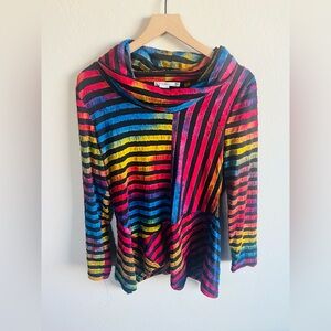 Feratelli Women’s M Cowl Neck Art Wear Artsy Boho Langenlook Tunic Colorful Y2K